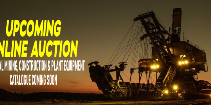 Large Mining Excavator Operating During Sunset With Bright Yellow Text Overlay.