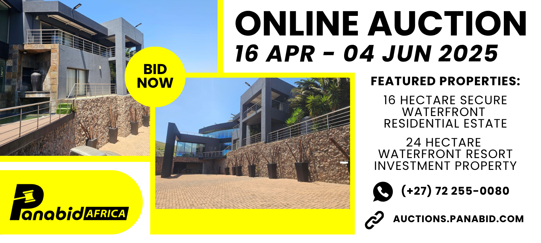 ONCE IN A LIFETIME ONLINE AUCTION OF TWO PROPERTIES LOCATED IN WITBANK, ZA – 1 X LUXURIOUS 16-HECTARE SECURE WATERFRONT RESIDENTIAL ESTATE AND 1 X EXCEPTIONAL 24-HECTARE WATERFRONT RESORT INVESTMENT PROPERTY WITH PROVEN INCOME GENERATING POTENTIAL