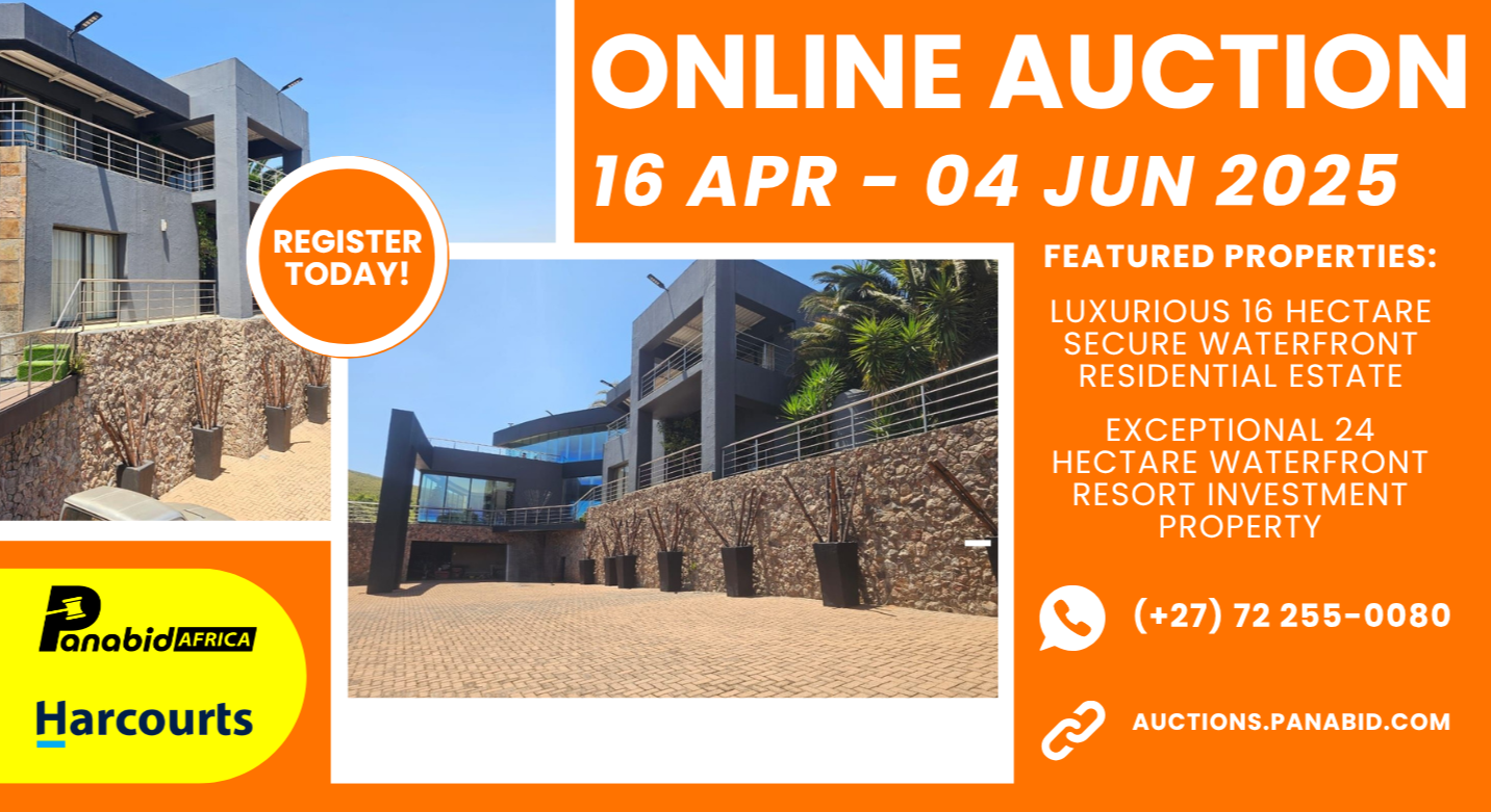ONCE IN A LIFETIME ONLINE AUCTION OF TWO PROPERTIES LOCATED IN WITBANK, ZA – 1 X LUXURIOUS 16-HECTARE SECURE WATERFRONT RESIDENTIAL ESTATE AND 1 X EXCEPTIONAL 24-HECTARE WATERFRONT RESORT INVESTMENT PROPERTY WITH PROVEN INCOME GENERATING POTENTIAL